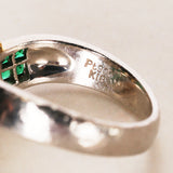 18K Yellow Gold and Pt900 Platinum Emerald and Diamond Crossover Ring, US Size 5