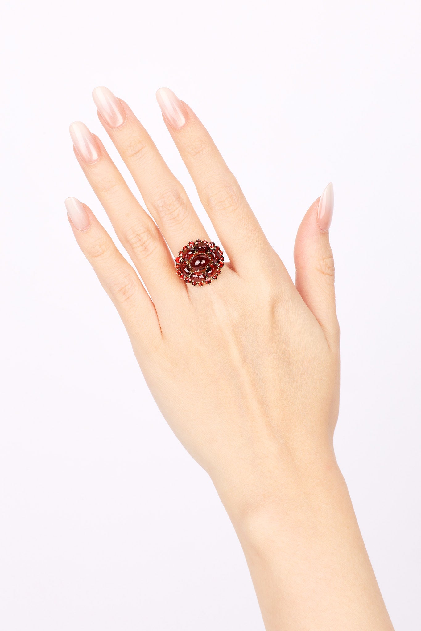 18K Yellow Gold Rokuzan Garnet Cluster Ring, Size US 5.75