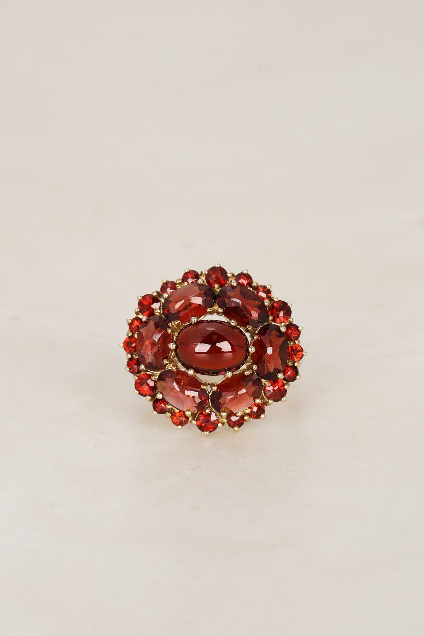 18K Yellow Gold Rokuzan Garnet Cluster Ring, Size US 5.75