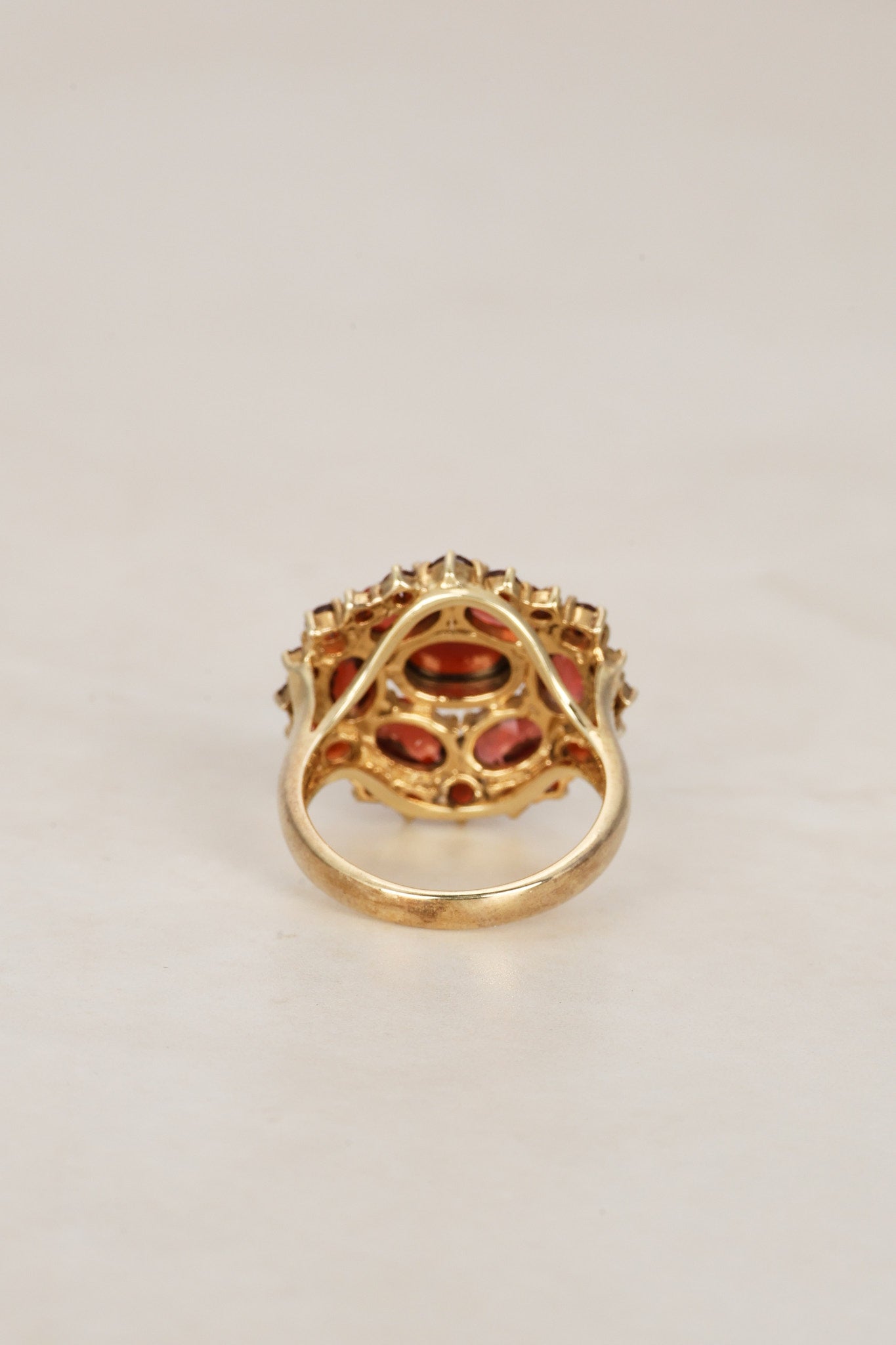 18K Yellow Gold Rokuzan Garnet Cluster Ring, Size US 5.75