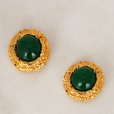 Chanel 1993 Autumn CC Emerald Orb Clip-On Earrings 24K GP