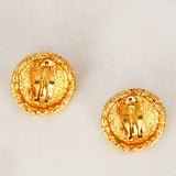Chanel 1993 Autumn CC Emerald Orb Clip-On Earrings 24K GP