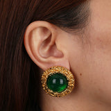 Chanel 1993 Autumn CC Emerald Orb Clip-On Earrings 24K GP