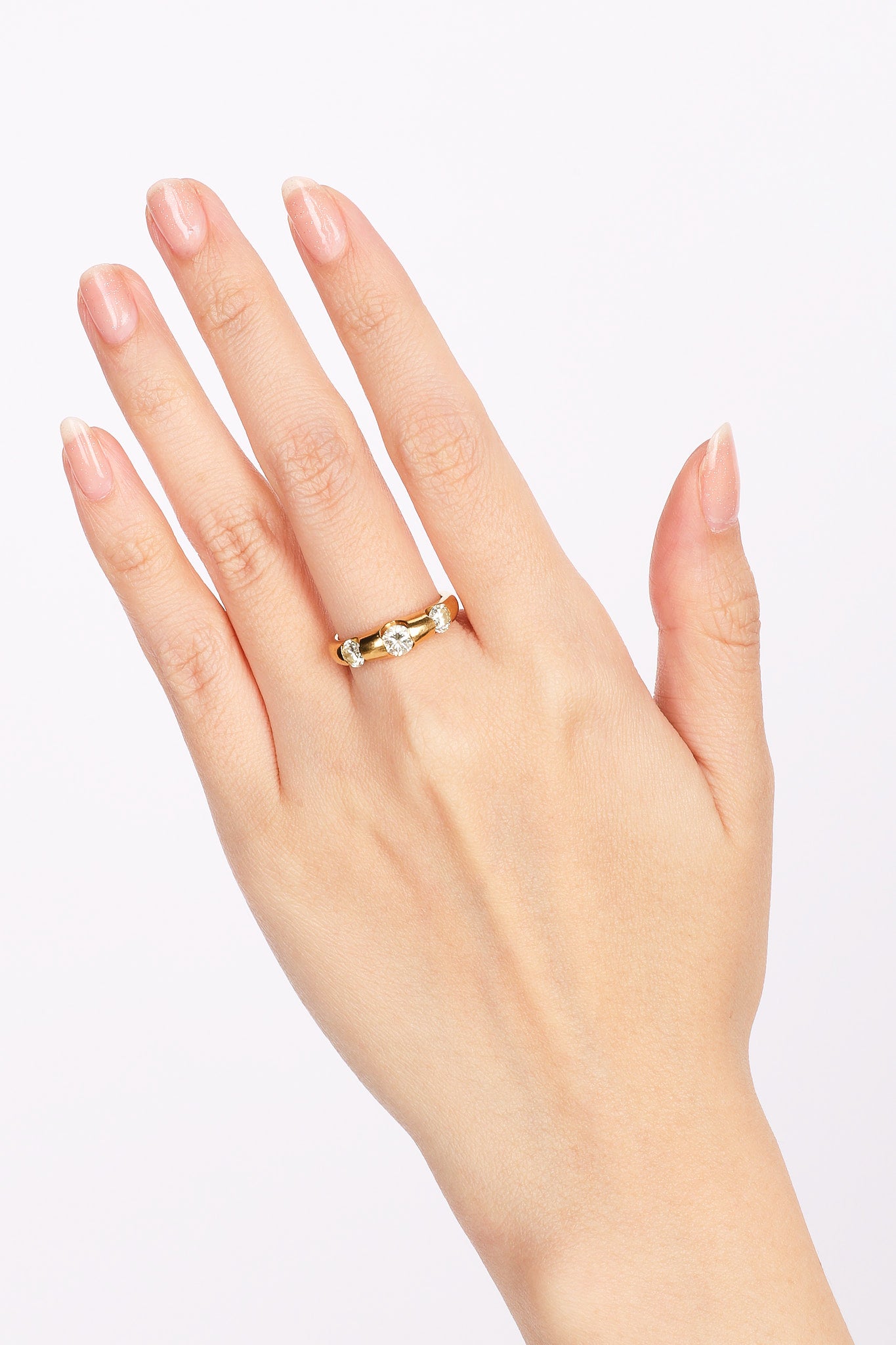 18K Yellow Gold Diamond Trilogy Dome Ring, Size US 6