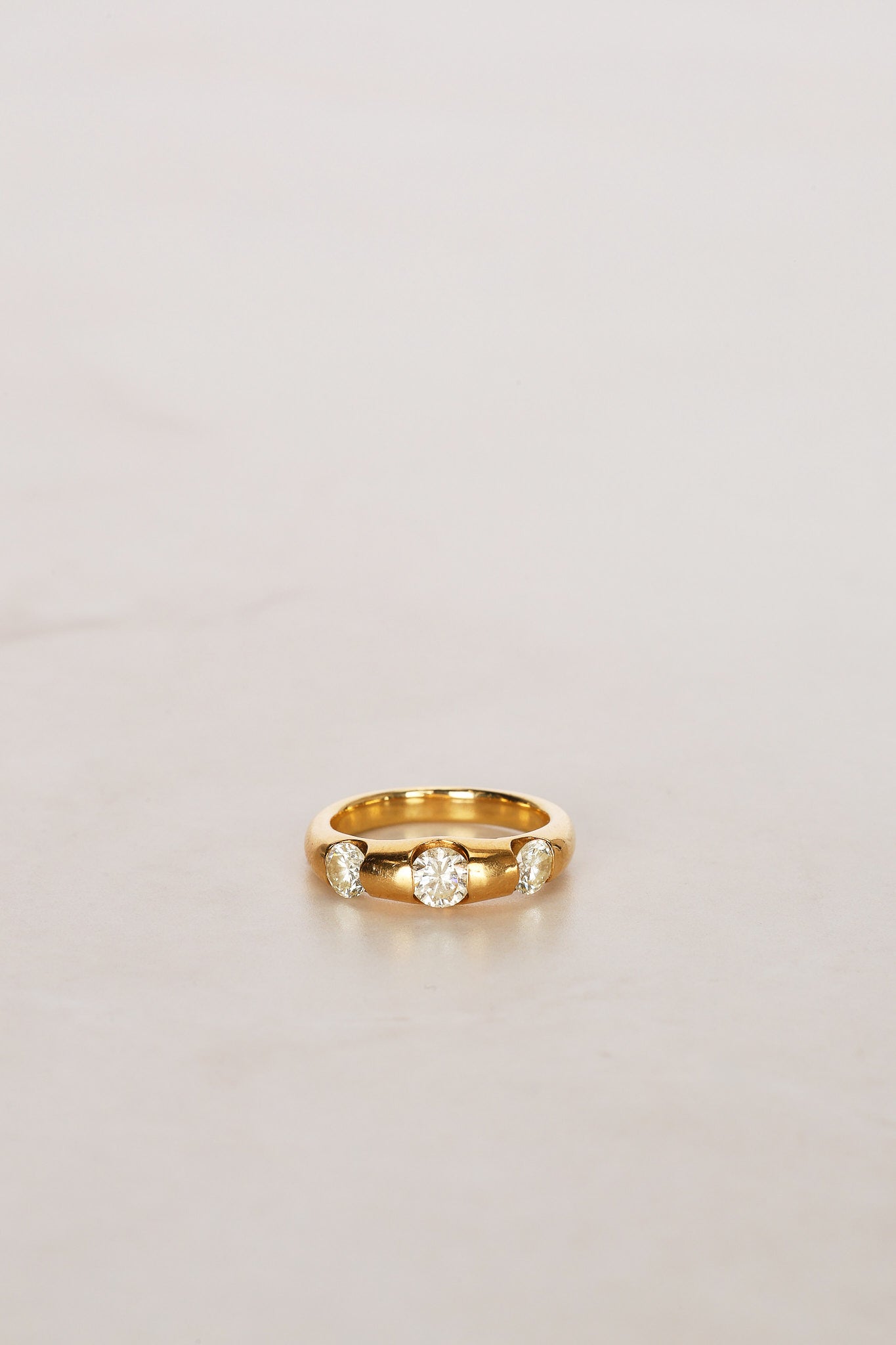 18K Yellow Gold Diamond Trilogy Dome Ring, Size US 6