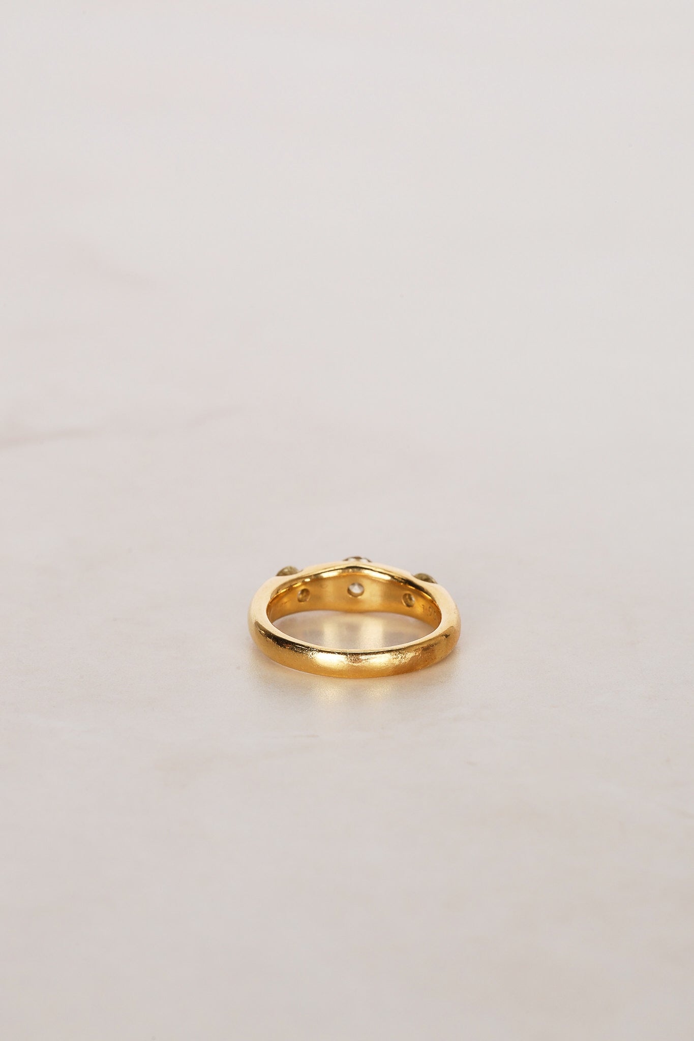 18K Yellow Gold Diamond Trilogy Dome Ring, Size US 6