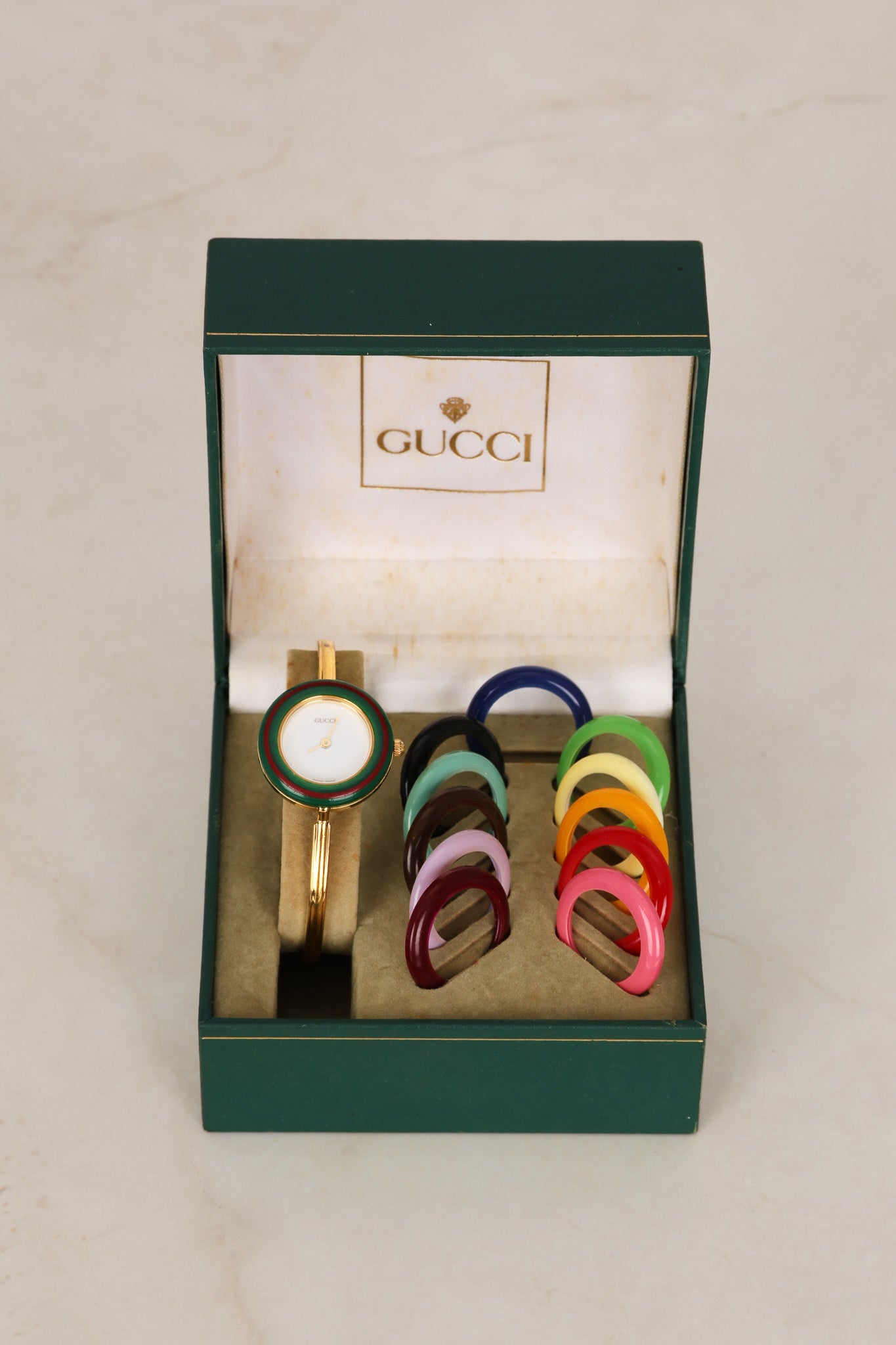 Gucci Multicolor Bezel Gold Watch
