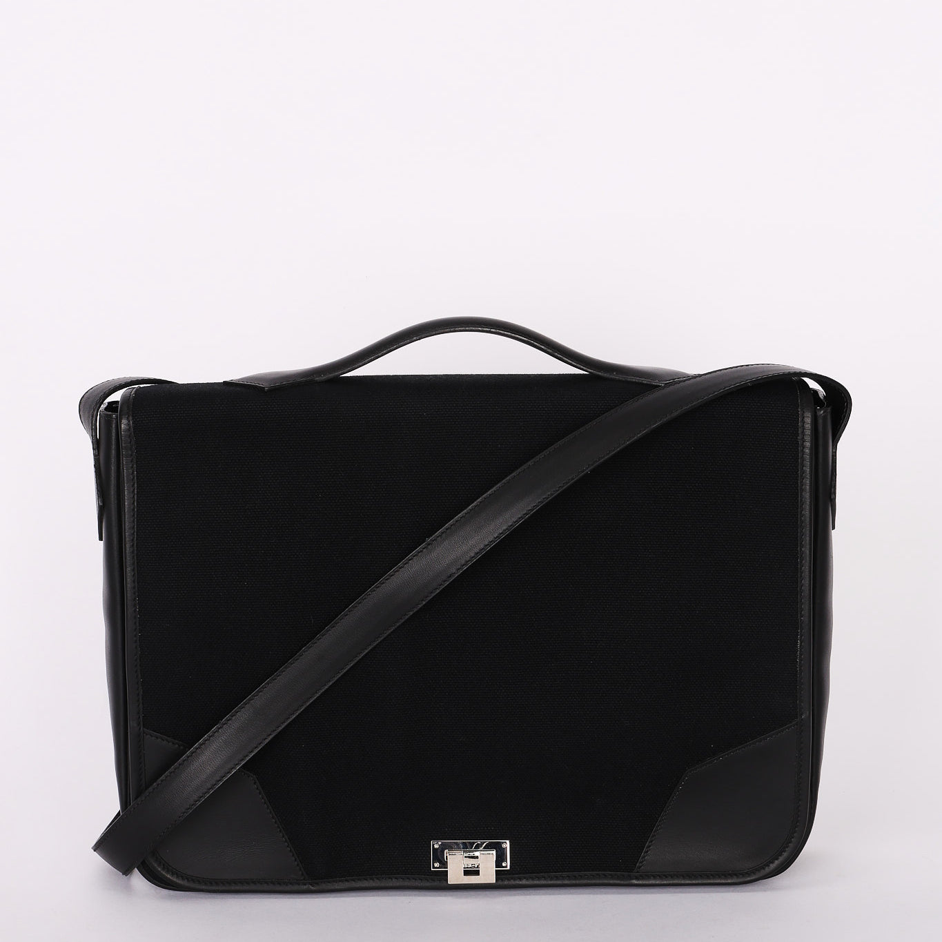 Hermès Victoria Messenger Bag Noir Toile and Swift PHW 2004