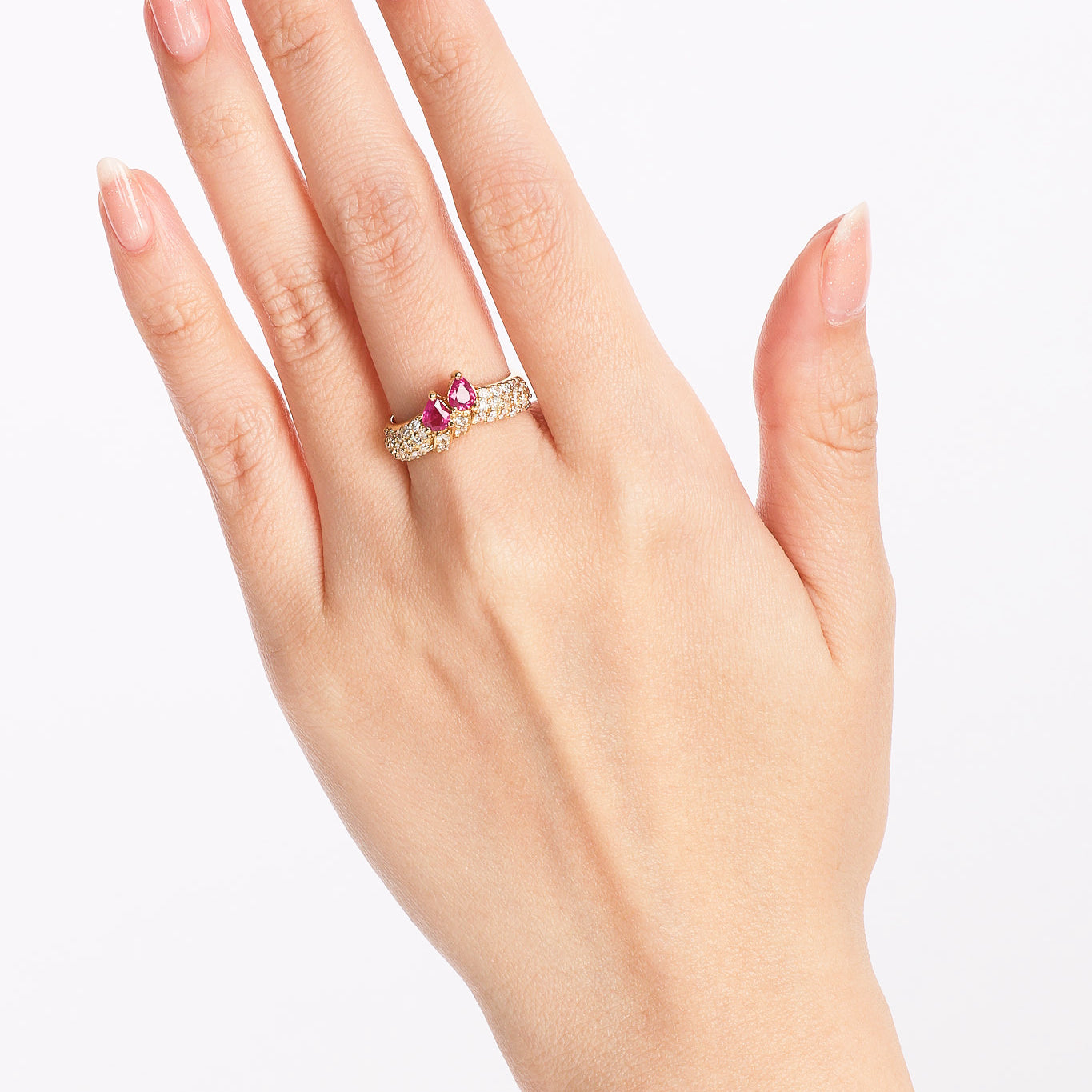 18K Yellow Gold Ruby & Diamond Crossover Ring, Size US 5.75 - Drop 37