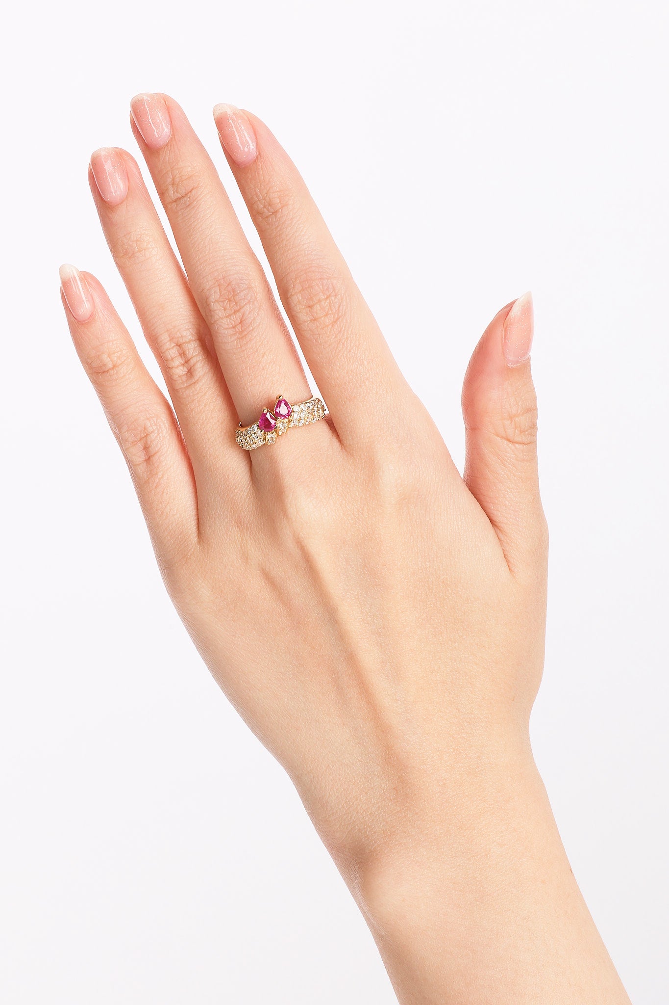 18K Yellow Gold Ruby & Diamond Crossover Ring, Size US 5.75 - Drop 37