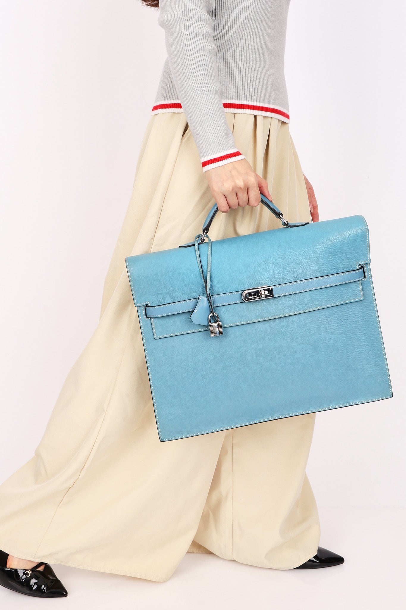 Hermès Kelly Depeche Briefcase Blue Jean Epsom PHW
