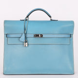 Hermès Kelly Depeche Briefcase Blue Jean Epsom PHW