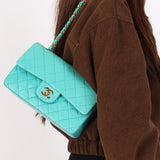Chanel Small Classic Double Flap Turquoise Lambskin 24K GP