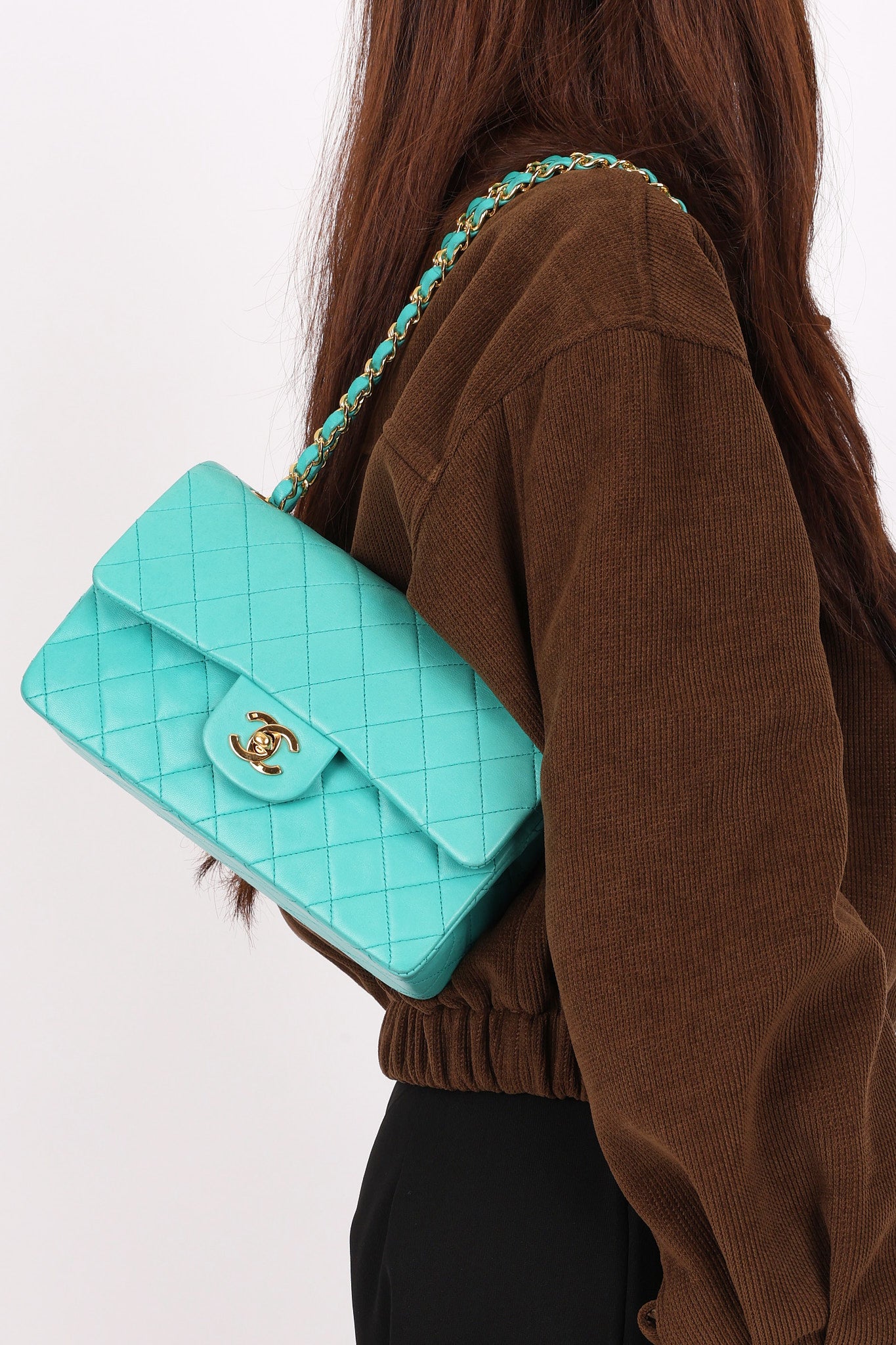 Chanel Small Classic Double Flap Turquoise Lambskin 24K GP