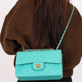 Chanel Small Classic Double Flap Turquoise Lambskin 24K GP