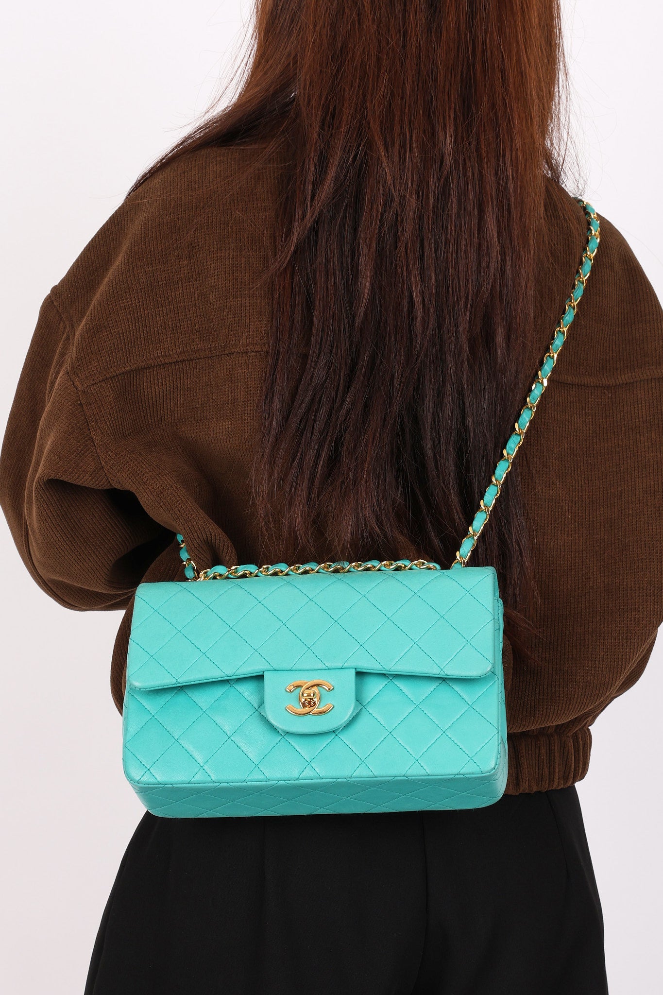Chanel Small Classic Double Flap Turquoise Lambskin 24K GP