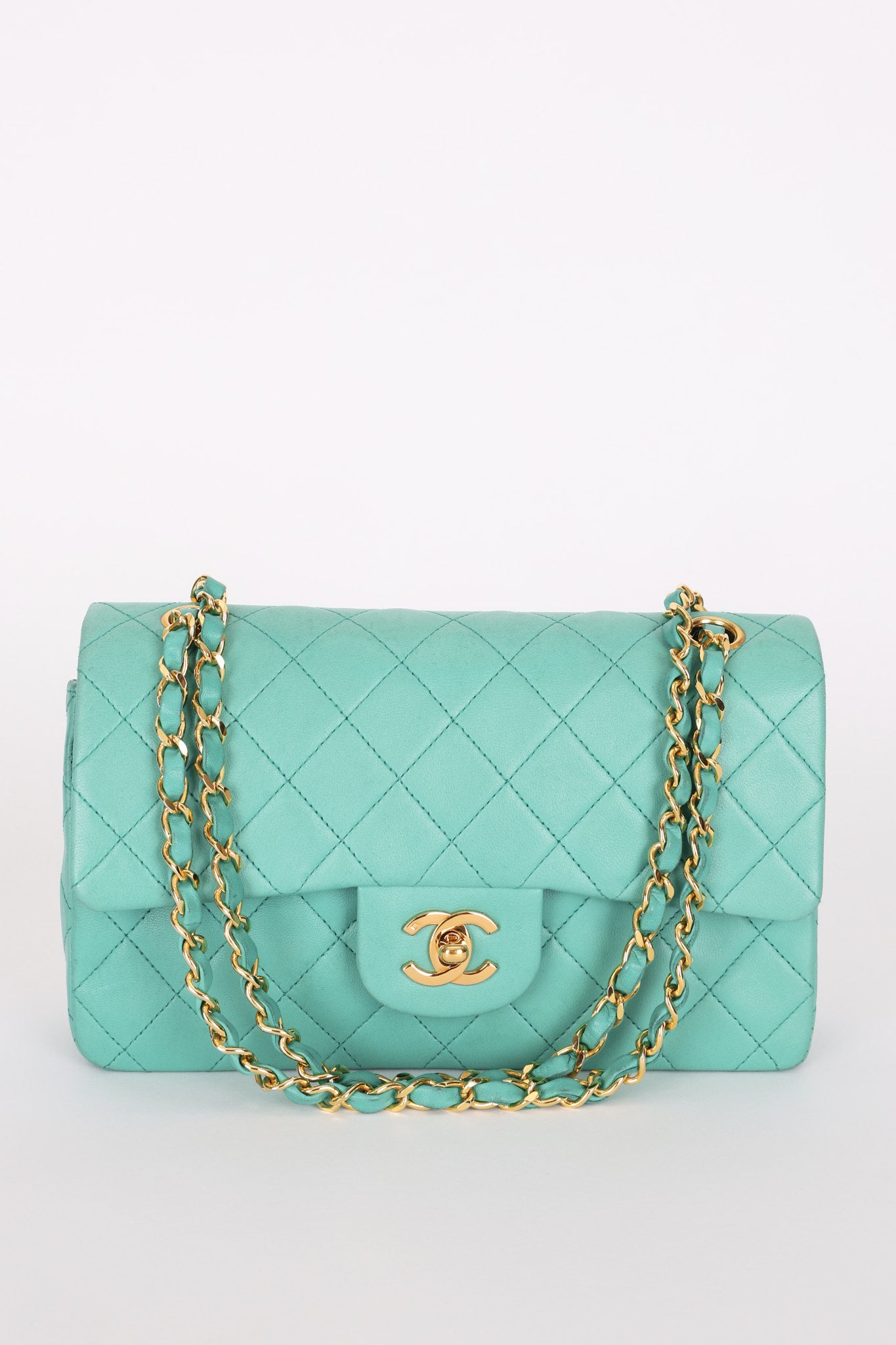 Chanel Small Classic Double Flap Turquoise Lambskin 24K GP