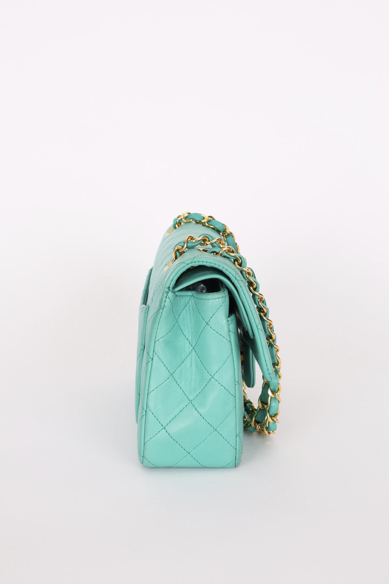 Chanel Small Classic Double Flap Turquoise Lambskin 24K GP