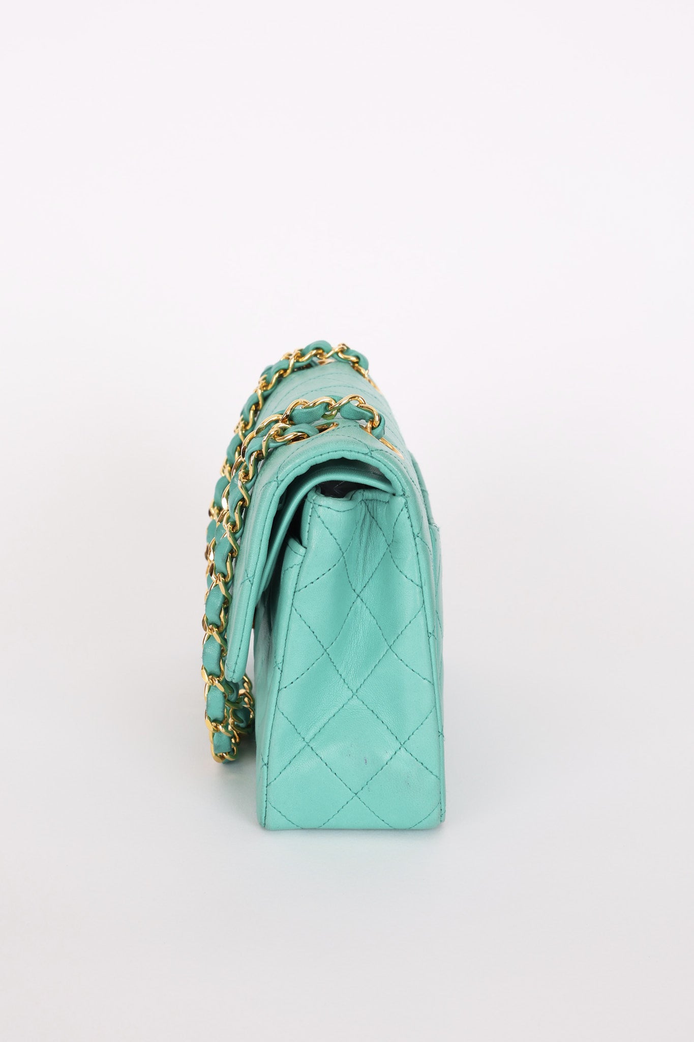 Chanel Small Classic Double Flap Turquoise Lambskin 24K GP