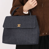 Chanel Kelly Turnlock Top Handle Bag Denim 1998 24K GP