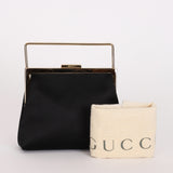Gucci Kisslock Top Handle Clutch Black Satin