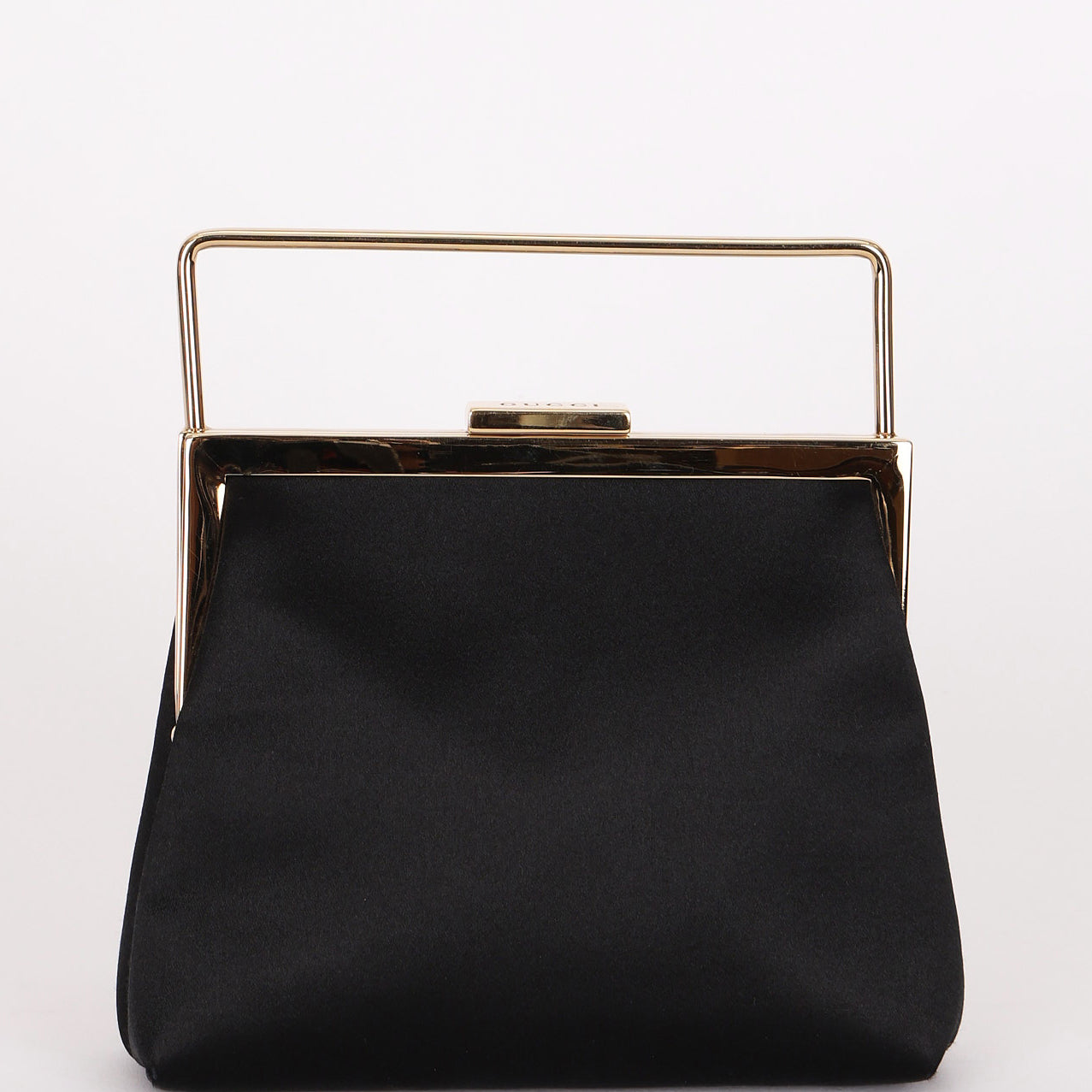 Gucci Kisslock Top Handle Clutch Black Satin