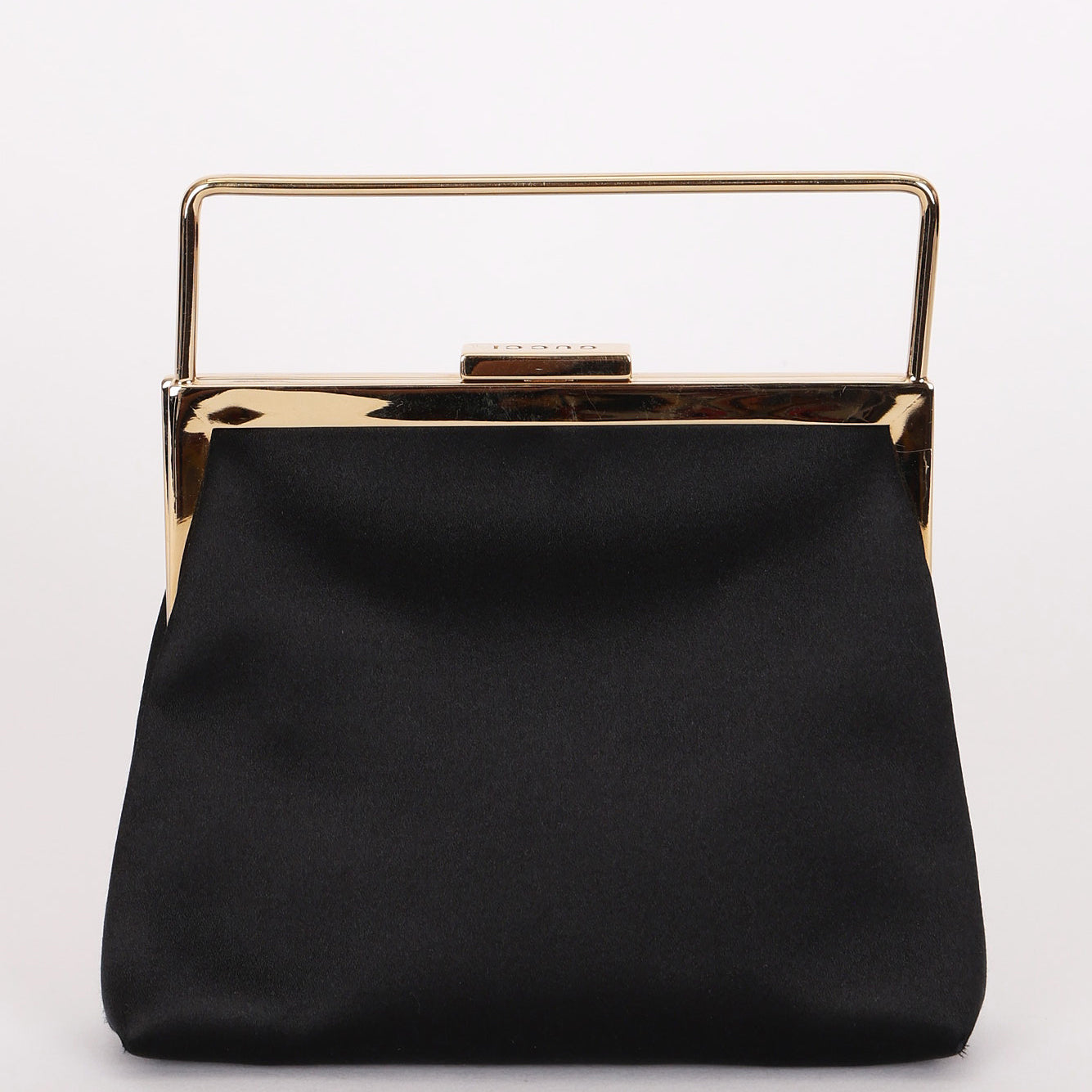 Gucci Kisslock Top Handle Clutch Black Satin