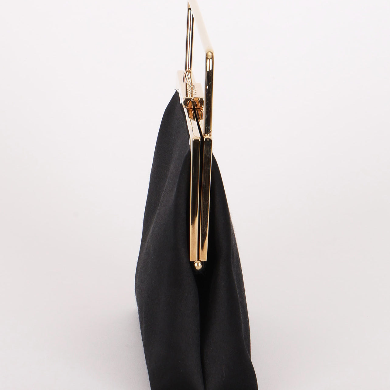Gucci Kisslock Top Handle Clutch Black Satin