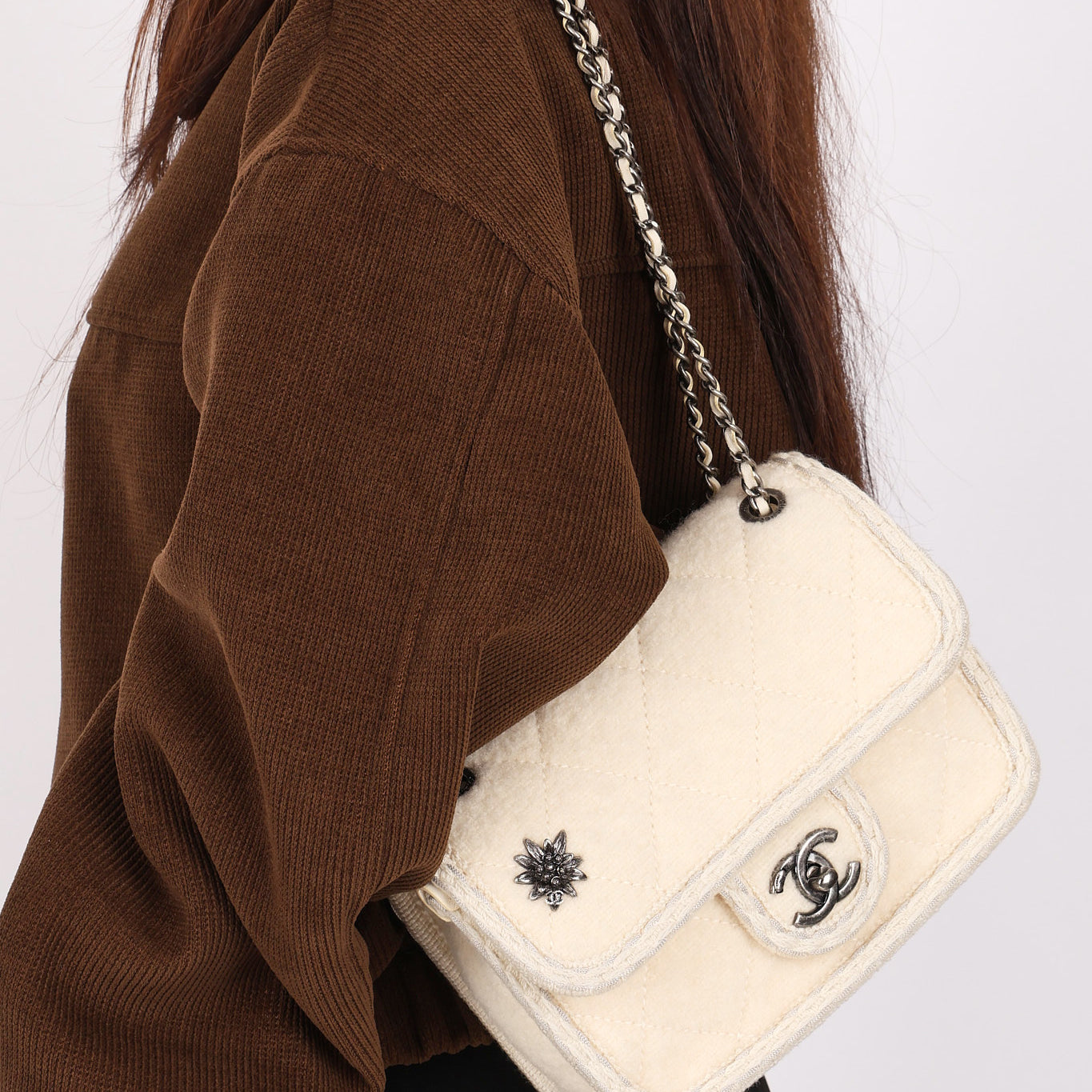 Chanel Paris-Salzburg Single Flap Ivory Wool 2015 RHW