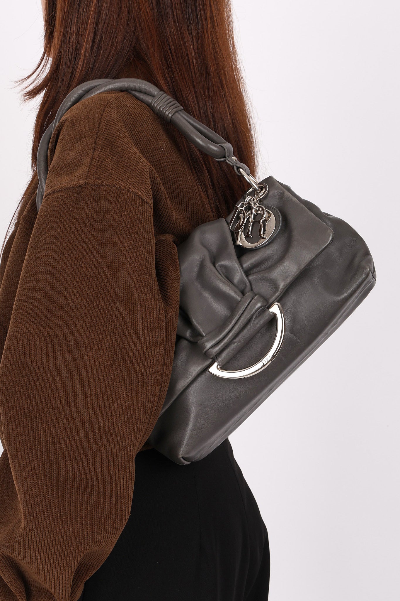 Dior Small Demi Lune Shoulder Bag Dark Gray