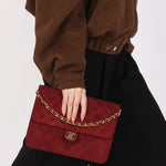 Chanel Push Pin Single Flap Bordeaux Suede GHW