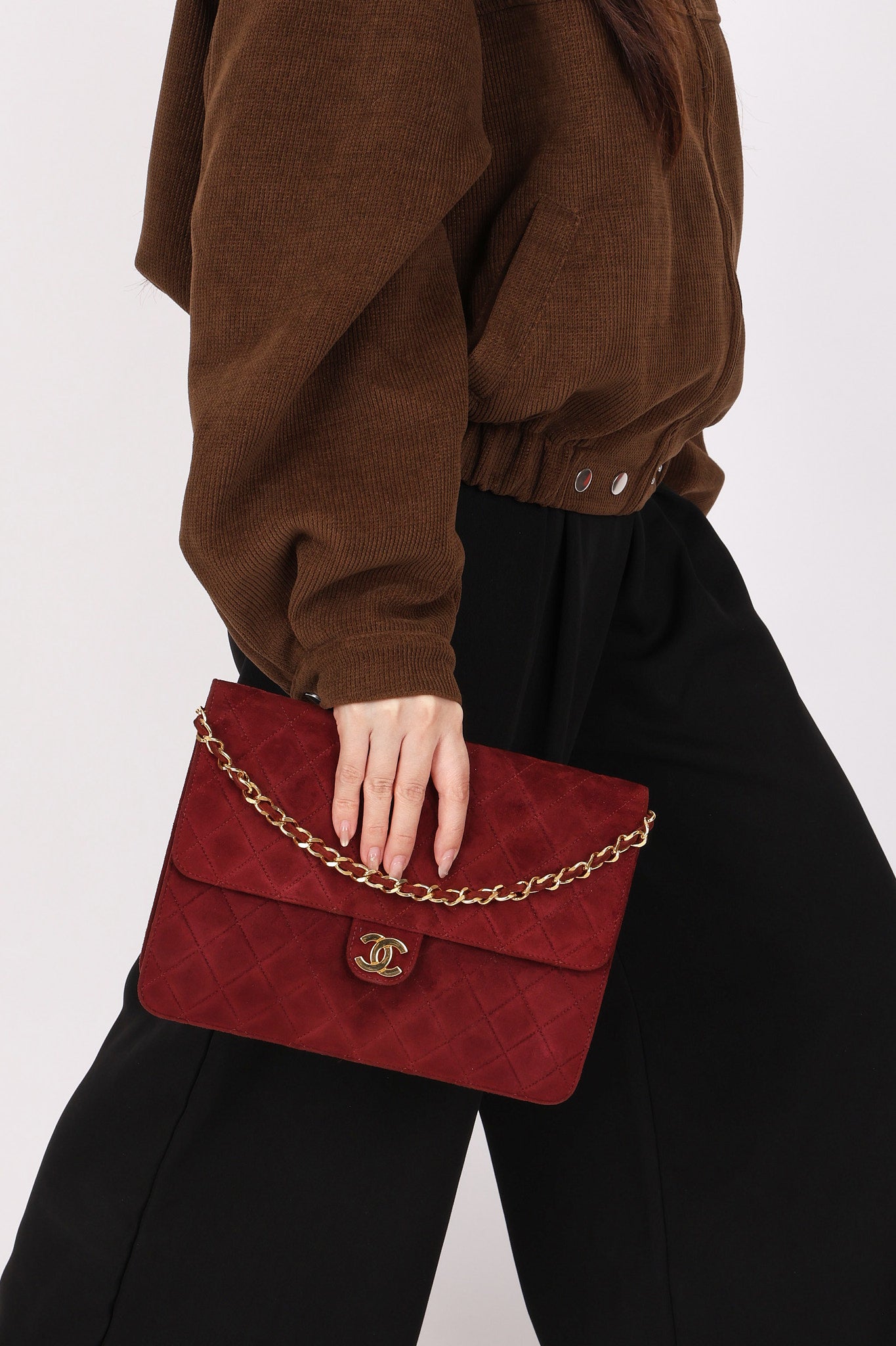 Chanel Push Pin Single Flap Bordeaux Suede GHW