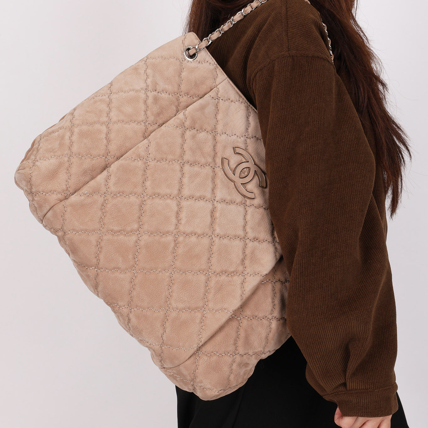 Chanel Large Hamptons Tote Taupe Nubuck SHW