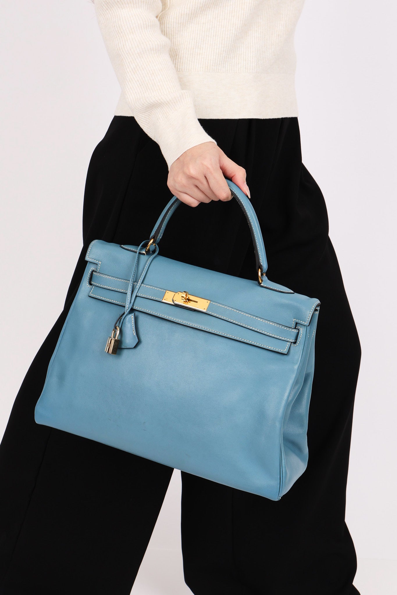 Hermès Kelly 28 Bleu Jean Swift GHW