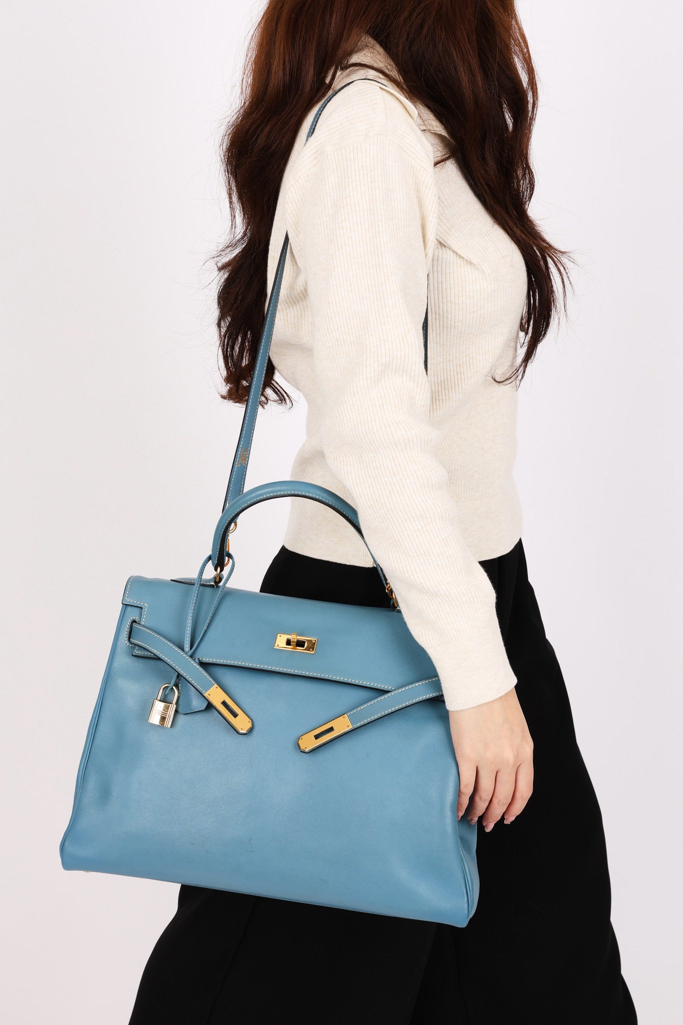 Hermès Kelly 28 Bleu Jean Swift GHW