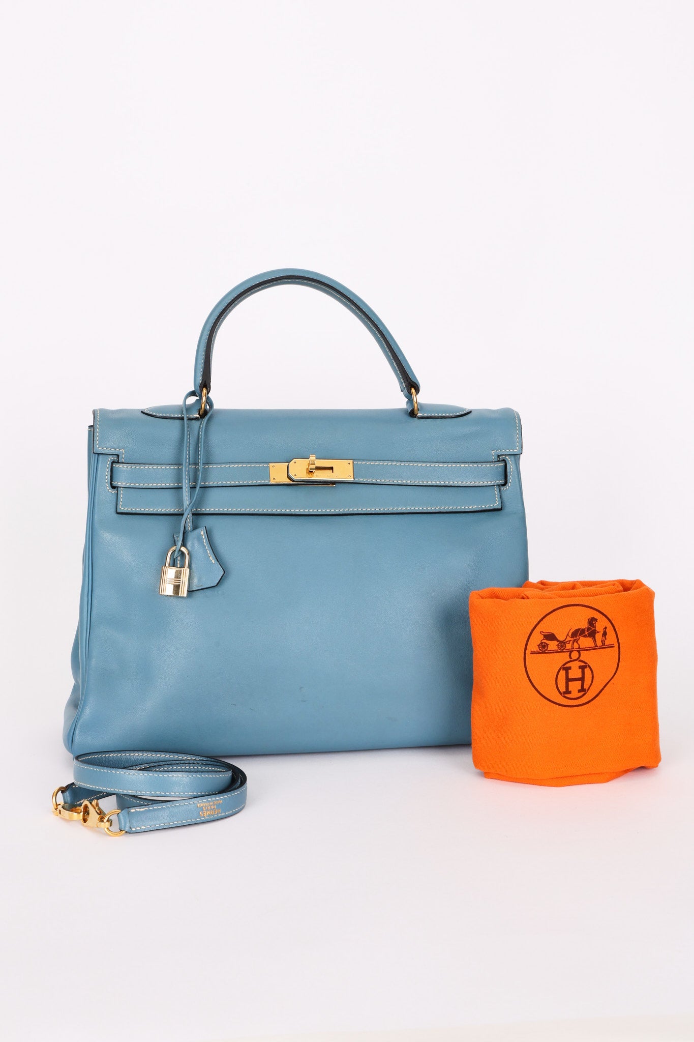 Hermès Kelly 28 Bleu Jean Swift GHW