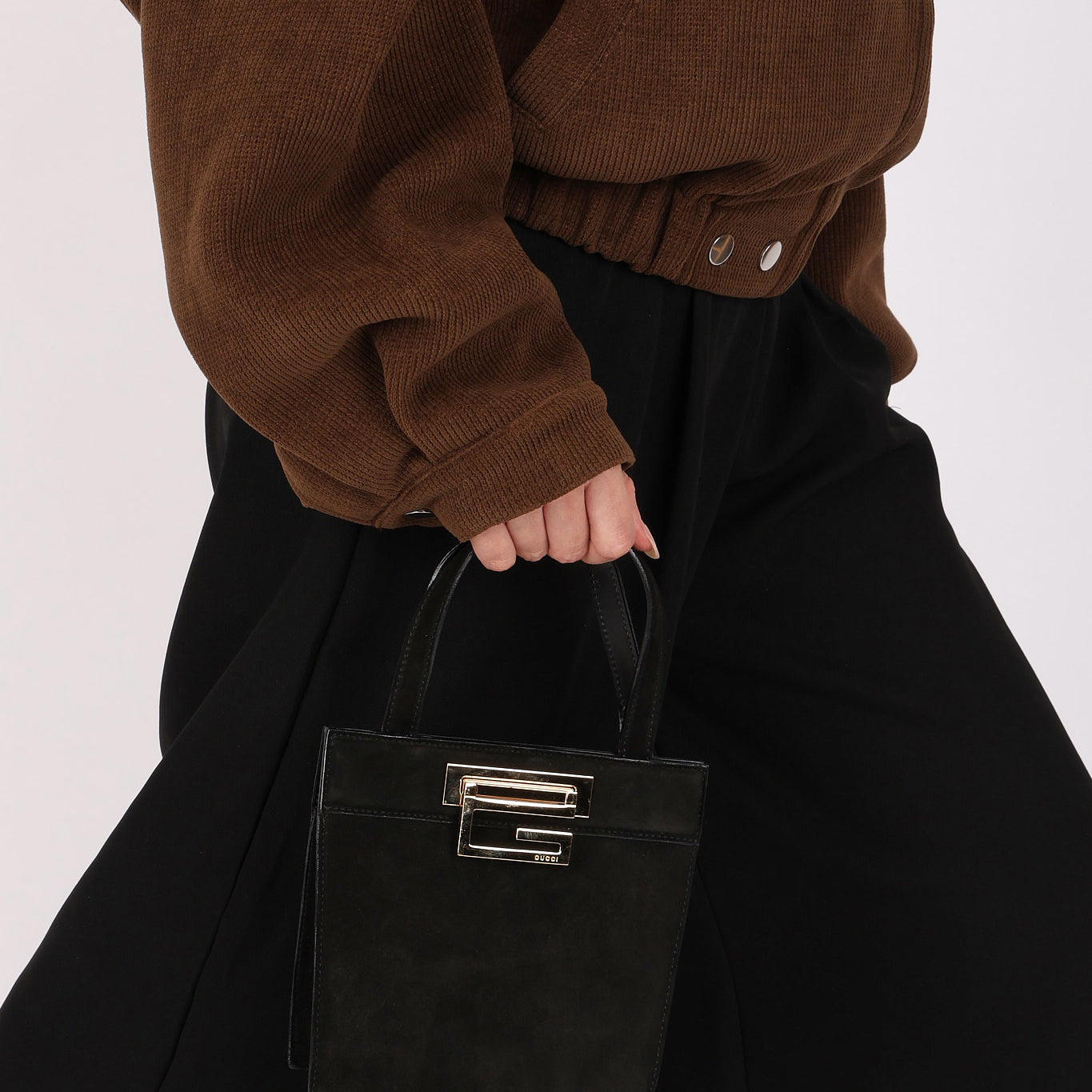 Gucci G-Clasp Mini Shopper Tote Black Suede