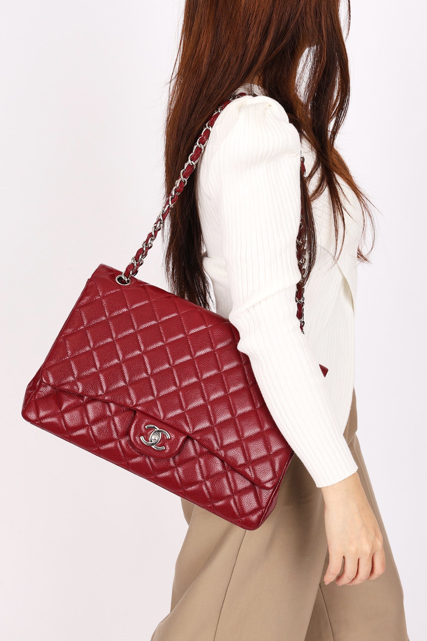 Chanel Jumbo Classic Single Flap Bordeaux Caviar 2010s SHW