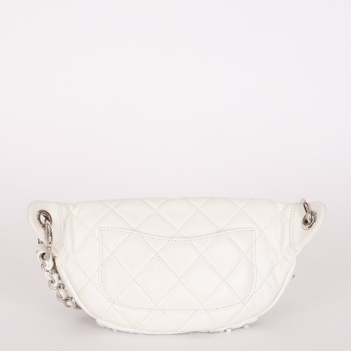 Chanel Camellia Embellished Belt Bag White Lambskin SHW