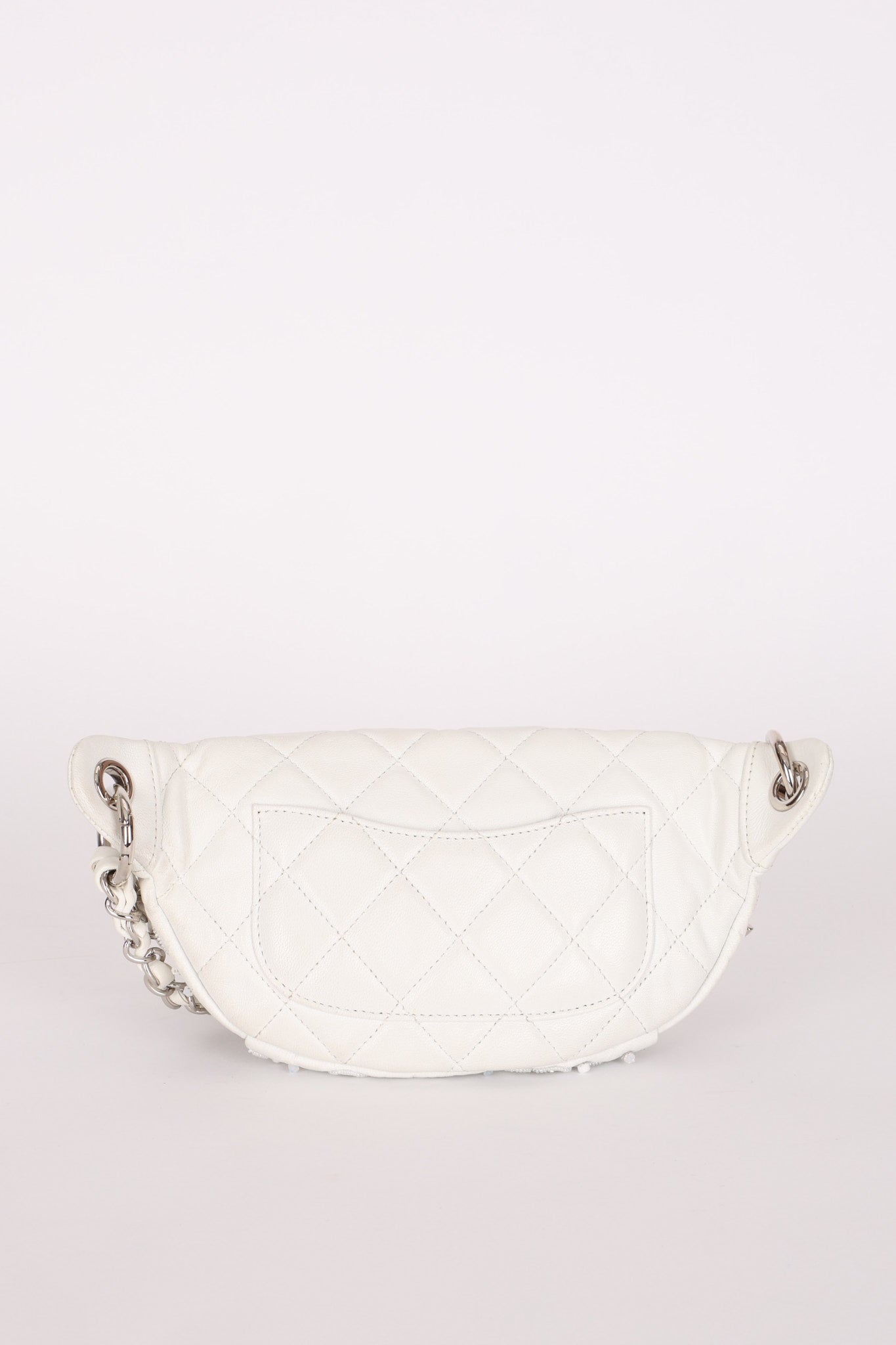 Chanel Camellia Embellished Belt Bag White Lambskin SHW