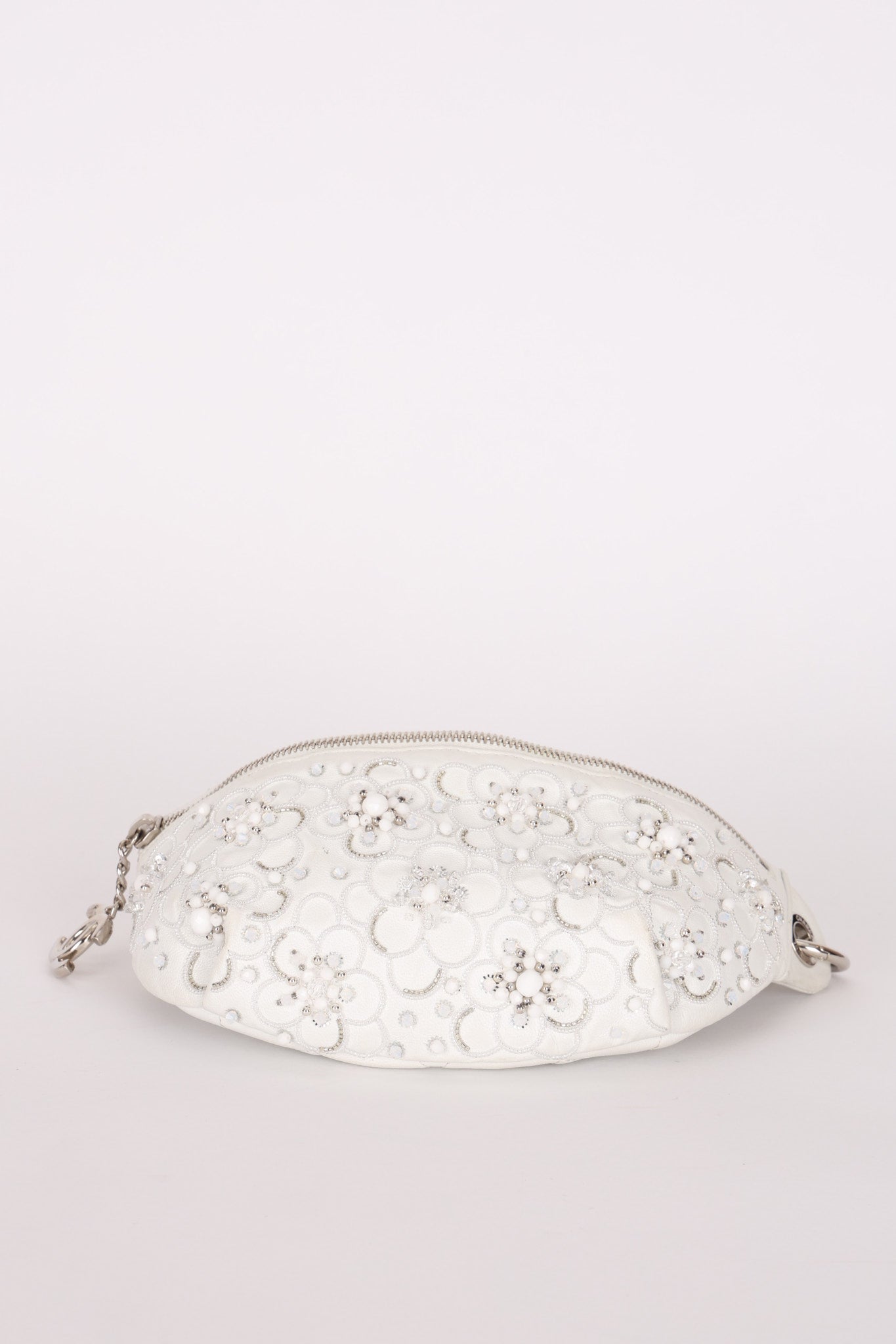 Chanel Camellia Embellished Belt Bag White Lambskin SHW