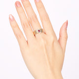18K Yellow Gold Ruby and Diamond Row Ring, Size US 6