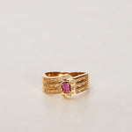 18K Yellow Gold Ruby and Diamond Row Ring, Size US 6