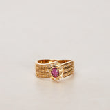 18K Yellow Gold Ruby and Diamond Row Ring, Size US 6