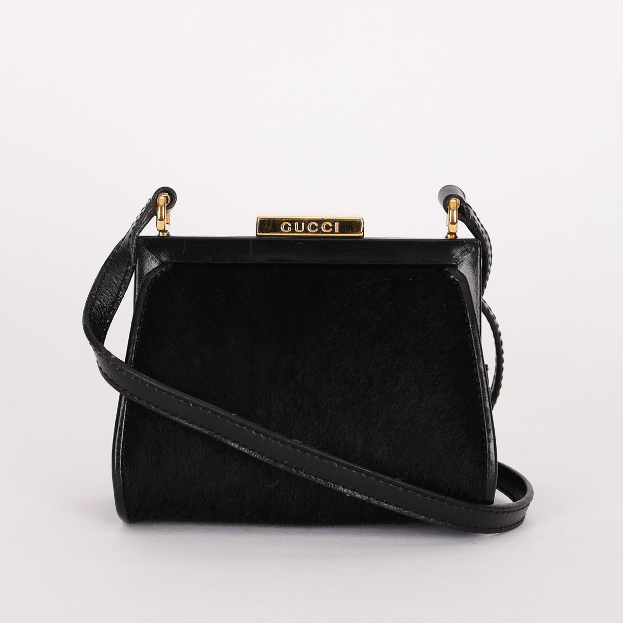 Gucci Kisslock Frame Mini Shoulder Bag Black Ponyhair