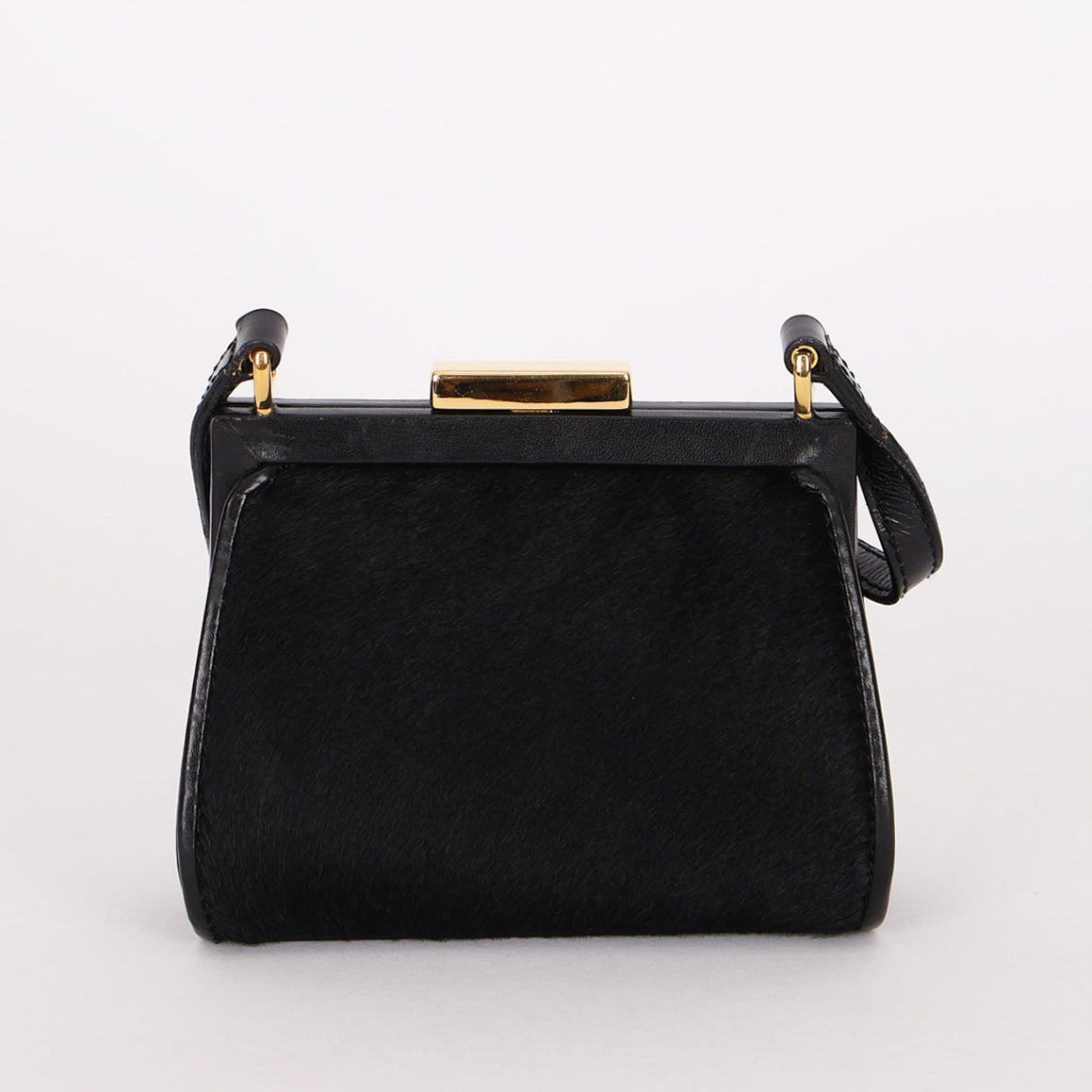 Gucci Kisslock Frame Mini Shoulder Bag Black Ponyhair