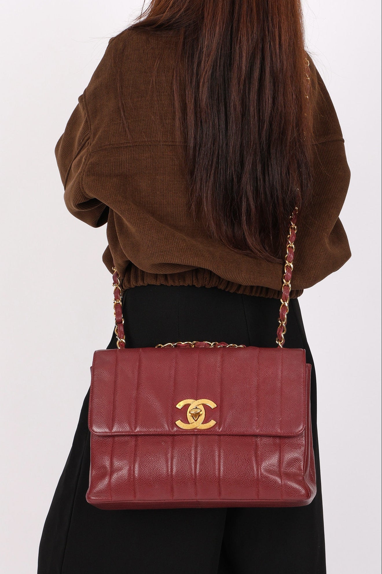 Chanel Jumbo Mademoiselle Single Flap Bordeaux Caviar 24K GP
