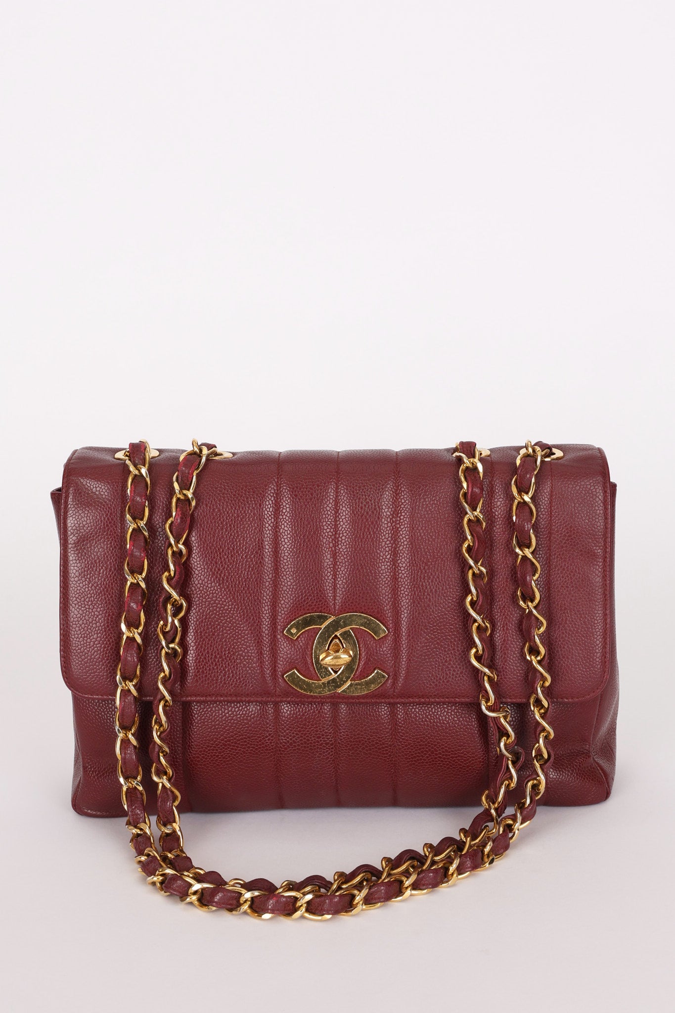 Chanel Jumbo Mademoiselle Single Flap Bordeaux Caviar 24K GP