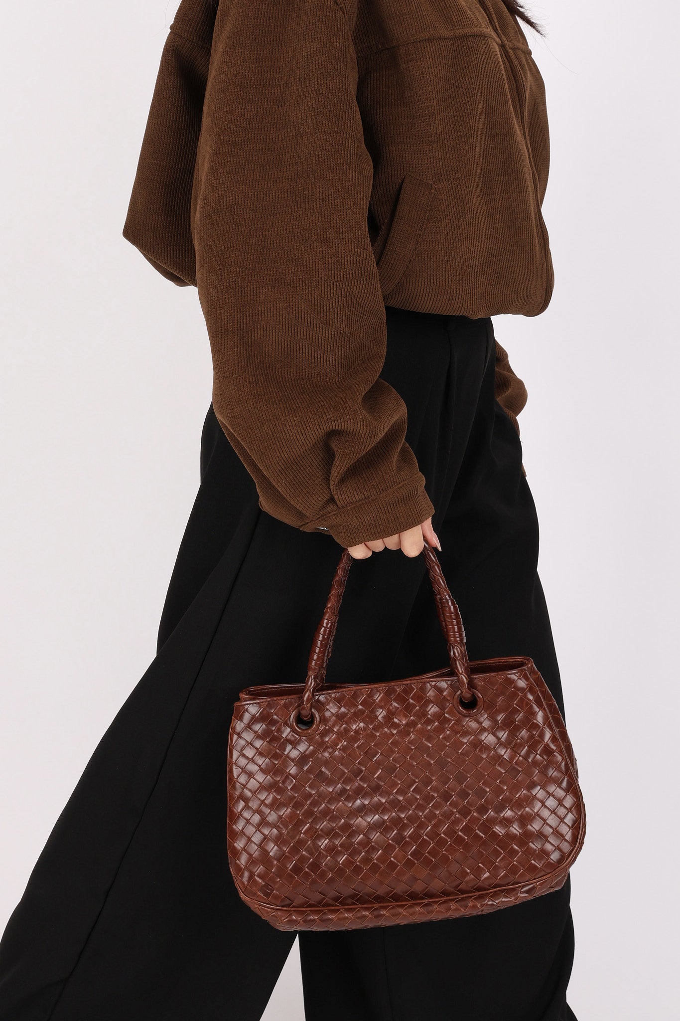 Bottega Veneta Intrecciato Top Handle Tote Brown