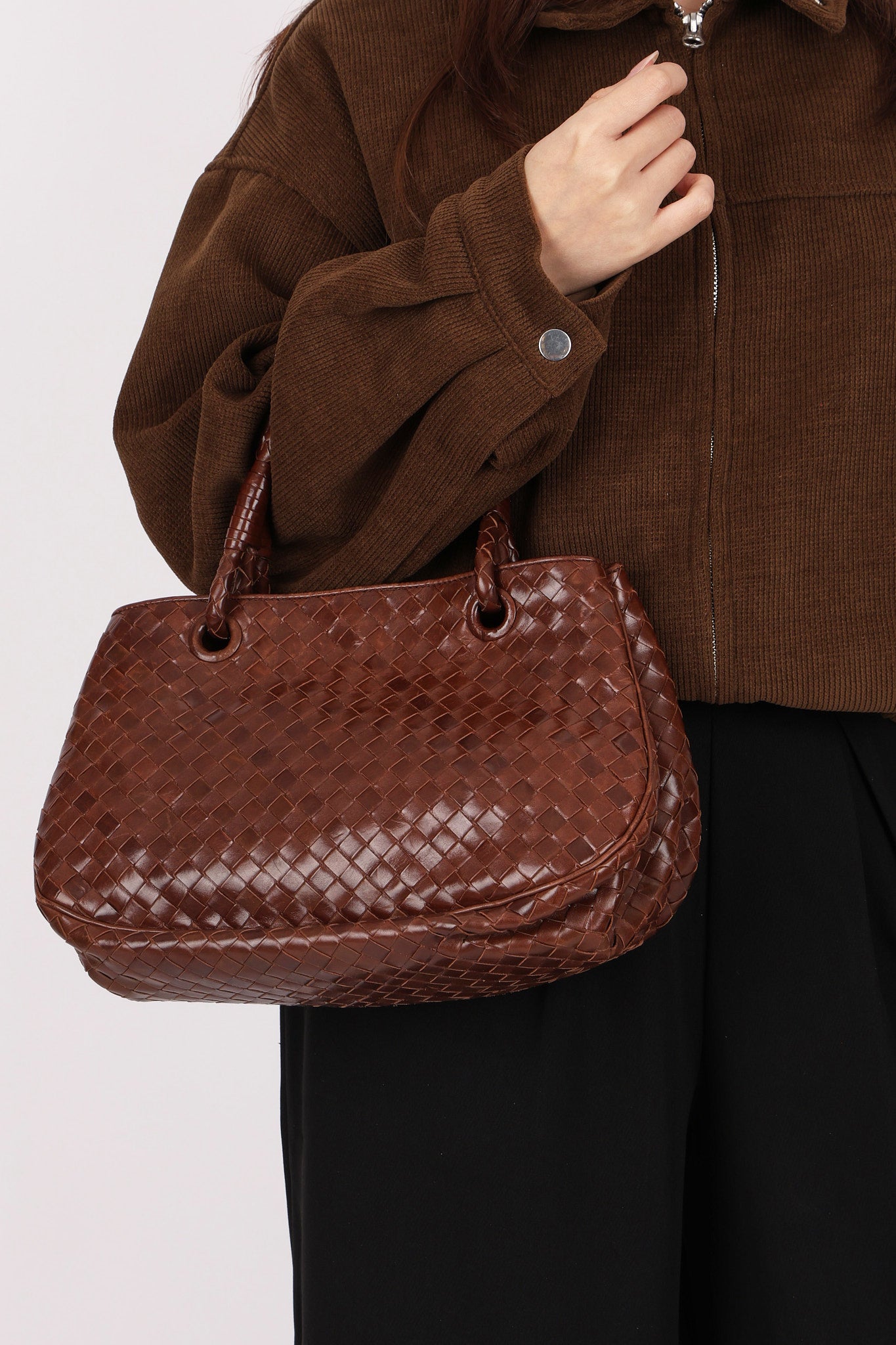 Bottega Veneta Intrecciato Top Handle Tote Brown